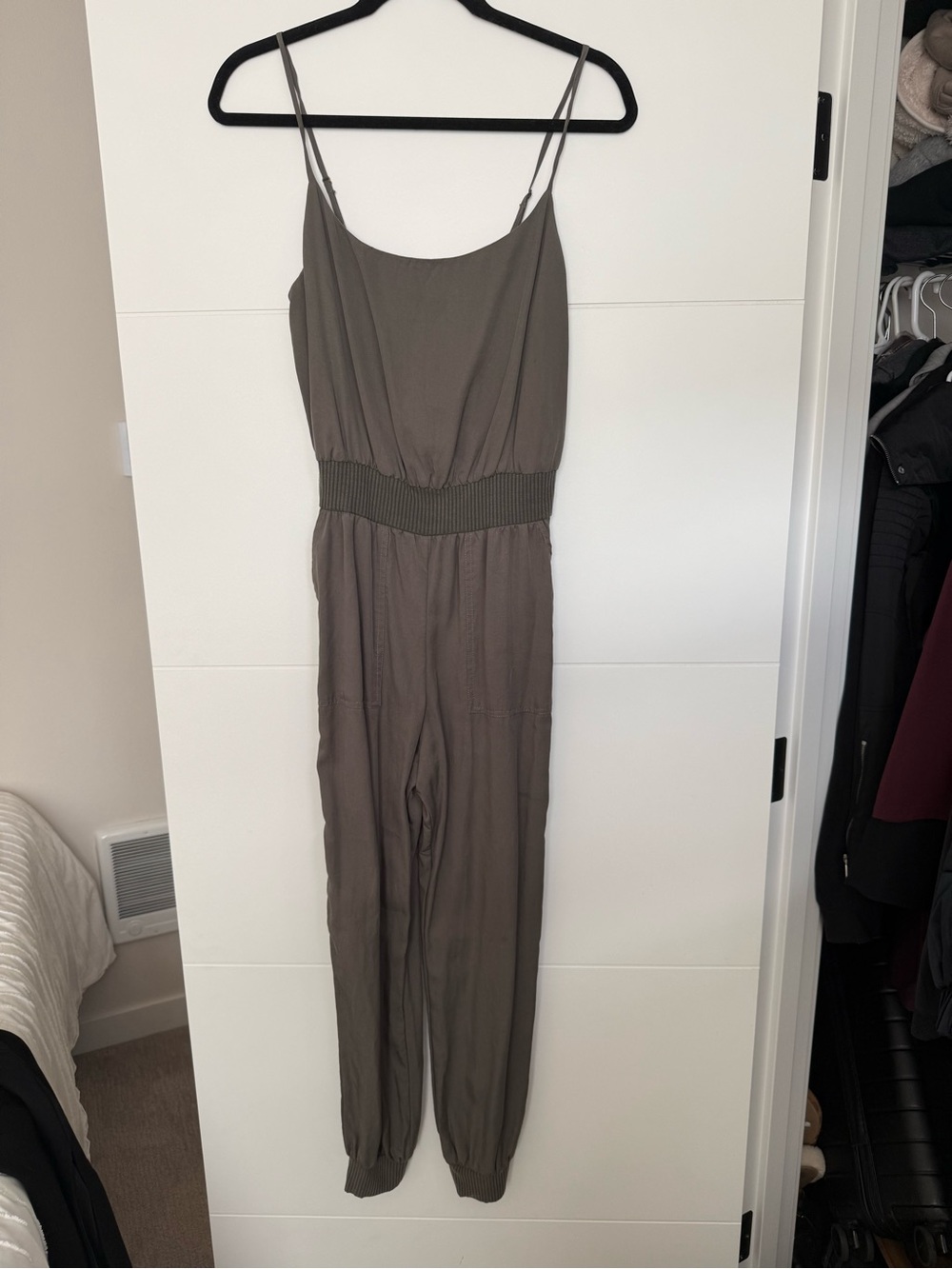 Anthropologie Olive Jumpsuit with Smocked Waist
